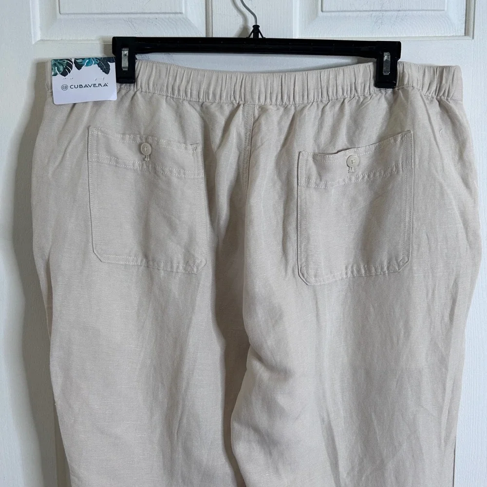 NWT Cubavera Core Drawstring Linen Blend Straight Leg Pants Cream Men's XXL‎